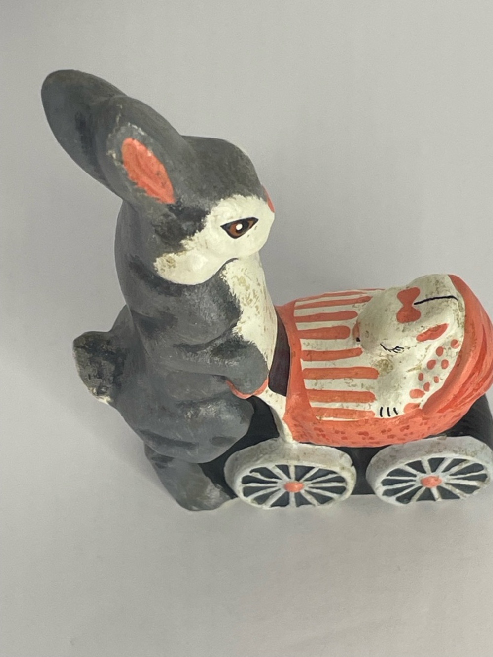 Vaillancourt Folk Art Pink Baby Carriage 9819 Chalkware Rare Vintage - Picture 3 of 16
